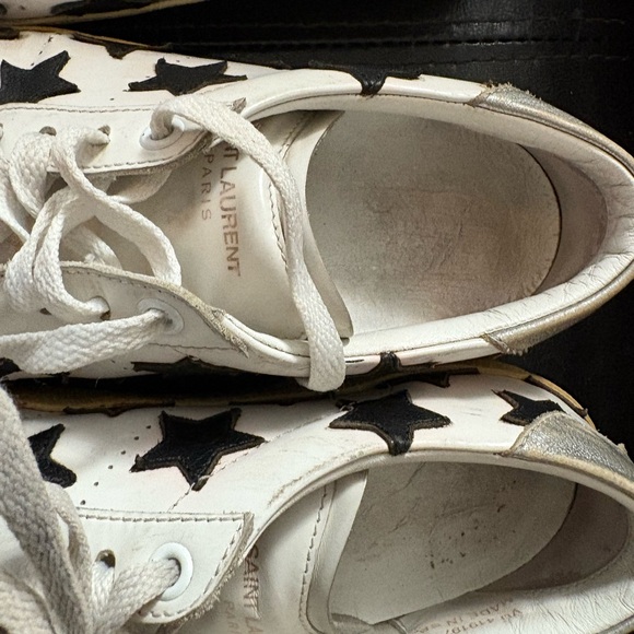 SAINT LAURENT COURT CLASSIC STAR SNEAKERS WHITE & BLACK LEATHER SIZE 37.5 - Picture 4 of 14